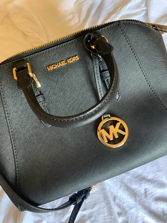 Michael Kors Handbags - Michael Kors Black Saffiano Satchel with Gold MK Pendant